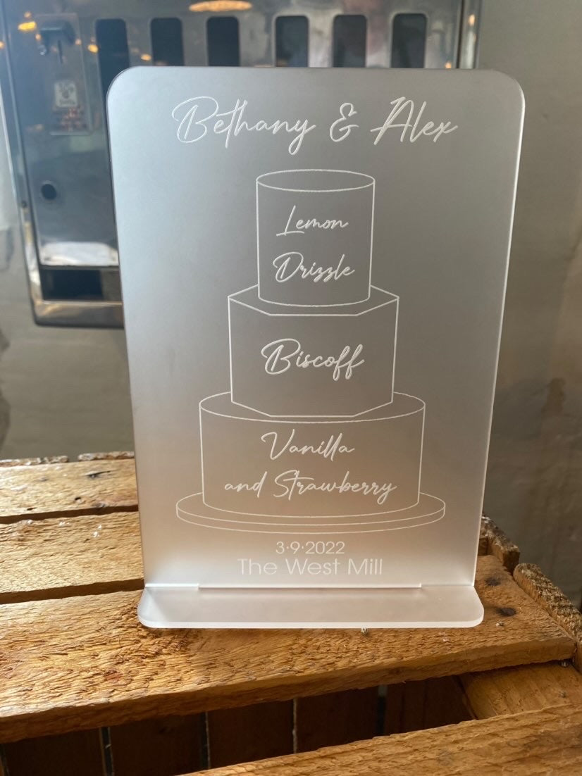 Laser Etched Custom Frosted Acrylic Cake Sign